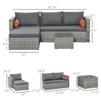 Outsunny 3-Piece Patio Furniture Set Modern Sectional Sofa Rattan Chair Wicker Conversation Set Outdoor Hand Woven Rattan Wicker Furniture Patio Coffee Table Sofa Set, Grey(m-3)