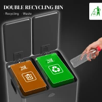 HOMCOM Dual Garbage Bin, Soft-Close Trash Can with Foot Pedal, 2 x 20 Liter Garbage Can with Removable Inner Buckets, Black(m-4)