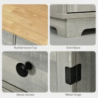 HOMCOM Kitchen Storage Cabinet, Sideboard Floor Cupboard with Solid Wood Top, Adjustable Shelf, and 3 Drawers, Light Gray(m-6)