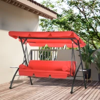 Outsunny 3-Seat Outdoor Patio Swing Chair, Converting Flat Bed, Canopy Swing Glider w/ Adjustable Shade, Removable Cushion and Pillows for Porch, Garden, Poolside, Backyard(m-8)