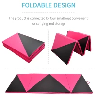 Soozier 4'x10'x2" Folding Gymnastics Tumbling Mat, Exercise Mat  with Carrying Handles for Yoga, MMA, Martial Arts, Stretching, Core Workouts, Pink and Black(m-5)