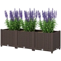 Outsunny Plastic Raised Garden Bed, Outdoor Planter Box with Drainage Holes for Patio, Balcony, 47.2" x 15.7" x 14.6", Brown(m-2)