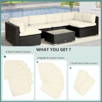 Outsunny Outdoor 14pc Patio Rattan Sofa Set Cushion Polyester Cover Replacement Set - No Cushion Included, Cream White(m-4)