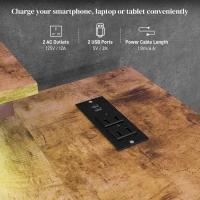 HOMCOM Reversible L Shaped Desk with Lights, Power Outlet, USB Ports, Corner Desk with Storage for Home Office, Brown(m-5)