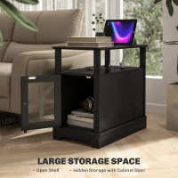 HOMCOM Narrow Side Table End Table with Charging Station, USB Ports, Modern End Table with Storage for Living Room, Black(m-5)