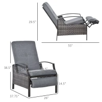 Outsunny Outdoor Recliner Chair, Reclining Patio Lounge Chair with Comfy Cushions, Footrest, Armrests, PE Wicker for Balcony, Porch, Grey(m-3)