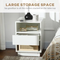 HOMCOM LED Nightstand, Bedside Table with LED Lights, Drawer, 2 Shelves, Remote, Side Table for Living Room, Bedroom(m-5)