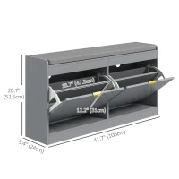 HOMCOM Shoe Storage with Seat, Upholstered Hallway Bench, Shoe Bench with 2 Flip Drawers and 4 Vents for 8 Pairs of Shoes(m-3)