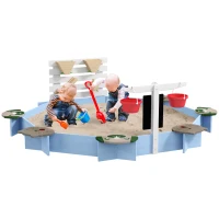 Outsunny Wooden Sandbox for 3-7 Years, 85" x 85" x 25", Blue(m-11)