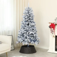 HOMCOM 5ft Flocked Blue Christmas Tree, Artificial Christmas Tree with Hinged Design, Faux Snow, for Home Office Holiday Xmas(m-1)