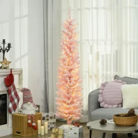 HOMCOM 6' Flocked Christmas Trees, Pencil Prelit Artificial Christmas Tree with Snow Branches, Pink(m-8)