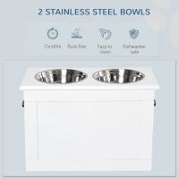 PawHut Raised Pet Feeding Storage Station with 2 Stainless Steel Bowls Base for Large Dogs and Other Large Pets, White(m-5)