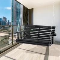 Outsunny 2 Seater Porch Swing Wooden Patio Swing Chair Seat with Cup Holder and Chains Outdoor Swing Bench for Garden Yard, Black(m-8)