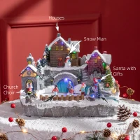 HOMCOM Christmas Village, Skating Pond Animated Winter Wonderland Set with Multicolored LED Light, Plug-In Christmas Decoration(m-4)