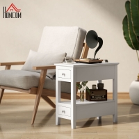 HOMCOM Narrow Side Table with Charging Station, USB Ports, Modern End Table with Storage Shelf, Drawers for Living Room, White