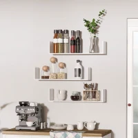 HOMCOM Set of 3 31.5" Wooden U-Shaped Floating Shelves Set Wall Mounted Hanging Bookshelf CD DVD Storage Display for Bedroom Living Room Kitchen, White(m-8)