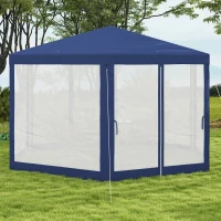 Outsunny 13' x 11' Outdoor Party Tent, Hexagon Sun Shade Shelter Canopy w/ Protective Mesh Screen Sidewalls, Ropes & Stakes, Blue(m-7)