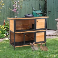 PawHut 48" 2-Floor Large Rabbit Hutch Wooden Pet House Metal Frame Bunny Cage Small Animal Habitat with Ramp Feeding Trough Lockable Doors Run Area Asphalt Roof for Outdoor Use(m-1)