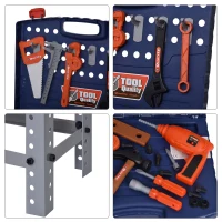 Qaba 68 Pcs Kids Tool Bench, Foldable Pretend Workbench Toy Tool Set, Power Tools Workshop with Electric Drill for Toddler 3 to 6 Years Old(m-8)