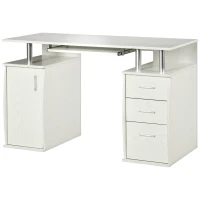 HOMCOM 47" Computer Desk with Keyboard Tray and Storage Drawers, Home Office Workstation Table with Storage Shelves, White(m-11)