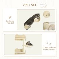 PawHut 4Pcs Cat Wall Shelf with Scratching Posts, Hammock, Steps, Platforms, Cat Shelves for Relaxing, Sleeping, Jumping, Cat Wall Climber for Indoor Cats, Beige(m-5)