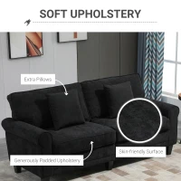HOMCOM Modern 3-Seater Sofa 78" Thick Padded Comfy Couch with 2 Pillows, Corduroy Fabric Upholstery, Pine Wood Legs and Rounded Arms for Living Room, Black(m-4)