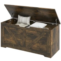 HOMCOM 39.4 Inches Storage Chest, Storage Trunk with 2 Safety Hinges, Wooden Box for Living Room, Brown Wood Grain(m-2)