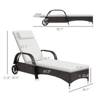 Outsunny Wicker Outdoor Chaise Lounge, 5-Level Adjustable Backrest PE Rattan Pool Lounge Chair with Wheels, Cushion & Headrest, Brown and Cream White(m-3)