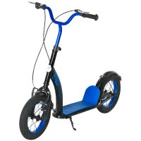 Aosom Kids Kick Scooter Adjustable Height, Front Rear Dual Brakes, 12-Inch Inflatable Rubber Wheels, for 5+ Years, Blue(m-11)