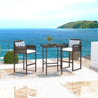 Outsunny 3-Piece Wicker Bar Set, Patio Bar Table Chair with Cushions, for Poolside, 25.2" x 19.3" x 37", White(m-8)