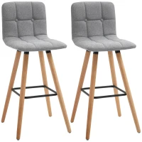 HOMCOM Modern Bar Stools Set of 2, 38" Upholstered Kitchen Island Stool with Solid Wood Legs, Grey(m-11)
