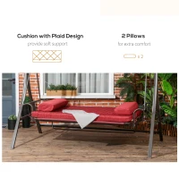 Outsunny 3 Person Patio Swing Chair Bed, Converting Flatbed, Outdoor Porch Swing Bed Glider with Adjustable Canopy, Removable Cushions, Pillows, for Garden, Poolside, Backyard, Red(m-7)