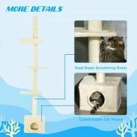 PawHut Floor to Ceiling Cat Tree with Scratching Post for Indoor Cats, Adjustable Height Cat Tower (91-102 Inches) with House, Bed, Beige(m-6)