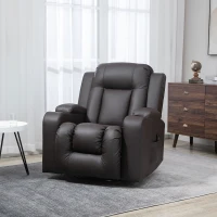 HOMCOM Swivel Massage Recliner Chair Rocker, Overstuffed Manual Reclining Sofa, PU Leather Rocking Chair with Side Pockets, Cup Holders, for Living Room, Nursery, Brown(m-8)