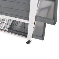 PawHut Wooden Rabbit Hutch, Indoor Bunny Cage with Wheels, Pull Out Trays, Run, Grey(m-9)