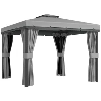 Outsunny 10' x 10' 2-Tier Outdoor Gazebo Canopy Tent with Zippered Mesh Sidewalls, Aluminum Frame for Patio, Backyard Light Grey(m-12)