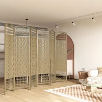 HOMCOM 6 Panel Folding Room Divider, Portable Privacy Screen, Wave Fiber Room Partition for Home Office, Natural(m-8)