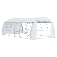 Outsunny 20' x 10' x 6' Outdoor Walk-in Greenhouse, Steel Frame Tunnel Greenhouse, Hot Green House with 12 Roll-Up Windows and Door for Garden and Vegetables, White(m-1)
