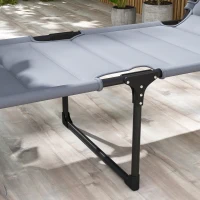 Outsunny Outdoor Lounge Chair, 4 Position Adjustable Backrest, Folding, Cushioned w/ Sun Shade Roof & Pillow, Gray(m-8)