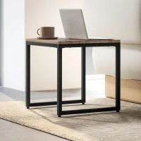 HOMCOM Nesting Coffee Table Set of 3, Modern End Tables with Black Metal Frame for Living Room Home Furniture, Brown(m-9)