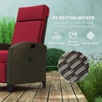 Outsunny Outdoor Recliner Chair with Adjustable Backrest, Cushion, Side Tray, Wine Red(m-5)