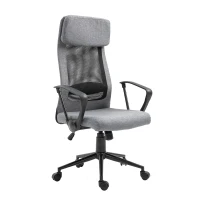 Vinsetto Mesh High-Back Office Chair Linen Ergonomic Home Office Executive Chair, Rocking Swivel Desk Seat with Lumbar Support, Headrest, Armrest(m-11)