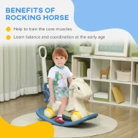 Qaba 4 in 1 Rocking Horse for Toddles 1-3 Years with Detachable Push Handle & Balance Board, Blue(m-5)