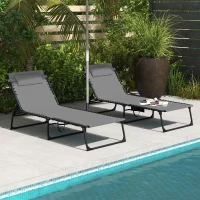 Outsunny Folding Chaise Lounge Set with Reclining Back, 25.6" x 74" x 14.2", Gray(m-10)