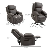 HOMCOM Living Room Power Lift Chair, PU Leather Electric Recliner Sofa Chair for Elderly with Remote Control, 3 Positions, Side Pockets, Extended Footrest, Brown(m-3)