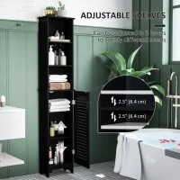 HOMCOM Tall Bathroom Storage Cabinet, Freestanding Linen Tower with 3-Tier Open Adjustable Shelf, Black(m-5)