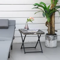 Outsunny Rattan Coffee Table Folding Patio Outdoor Side Table Wicker for Balcony, Porch, Poolside, 15.75"x15.75"x15.75", Grey(m-1)