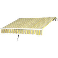 Outsunny 8' x 6.5' Manual Retractable Awning with LED Lights, Aluminum Sun Canopies for Patio Door Window, Yellow and Grey(m-2)