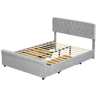 HOMCOM Full Bed Frame with Headboard, Double Bed Frame with 2 Drawers, No Box Spring Needed, Easy Assembly, Light Grey(m-2)