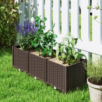 Outsunny Plastic Raised Garden Bed, Outdoor Planter Box with Drainage Holes for Patio, Balcony, 47.2" x 15.7" x 14.6", Brown(m-10)